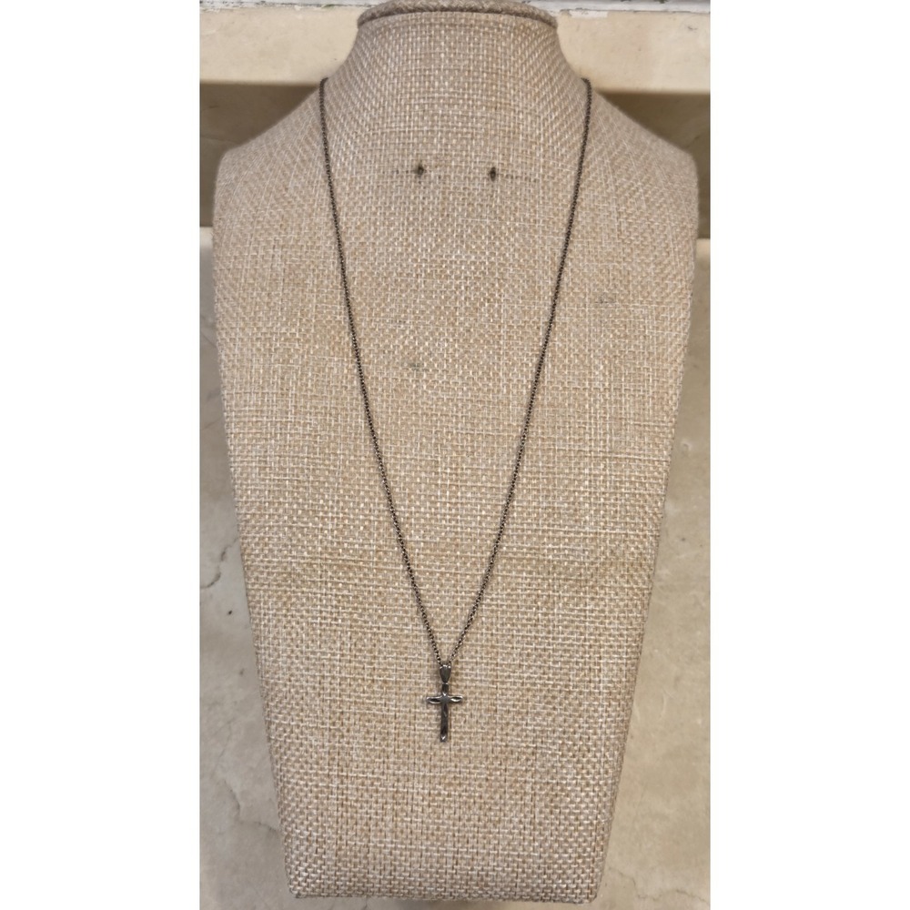 Vintage Diamond Cut Sterling Silver Cross Pendant On Sterling Chain 18.5"
